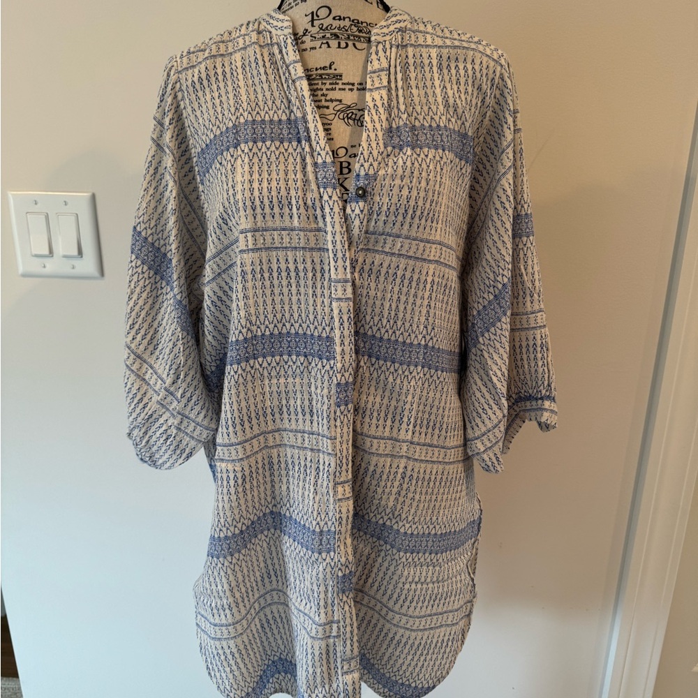 Maeve Blue and White Patterned Top